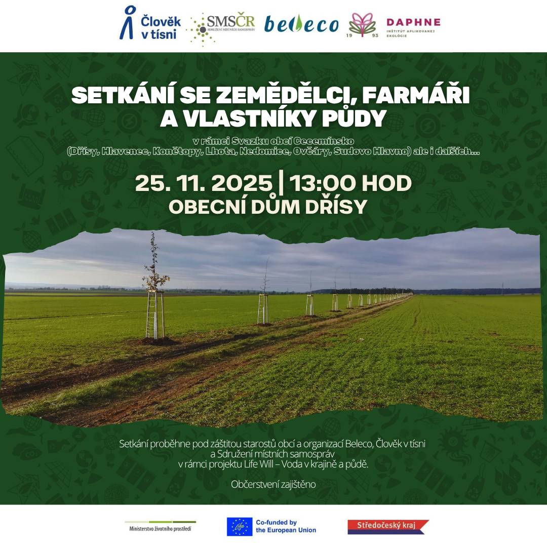 Dobrý den, naše obec se v posledním roce účastní projektu LIFE WILL, který nám pomáhá s plány na péči o krajinu v našem katastru a její adaptací na změnu klimatu. Protože bychom rádi v této sféře navázali dlouhodobou spolupráci také se zemědělci, pořádáme v úterý 25. listopadu odpolední setkání nabité zajímavými odbornými informacemi. Zúčastnit se může samozřejmě i laická veřejnost, se zájmem o témata v pozvánce. Prosíme o nahlášení vaší účasti na tomto odkaze, abychom mohli zajistit občerstvení v odpovídajícím množství. Děkujeme a těšíme se na vás .