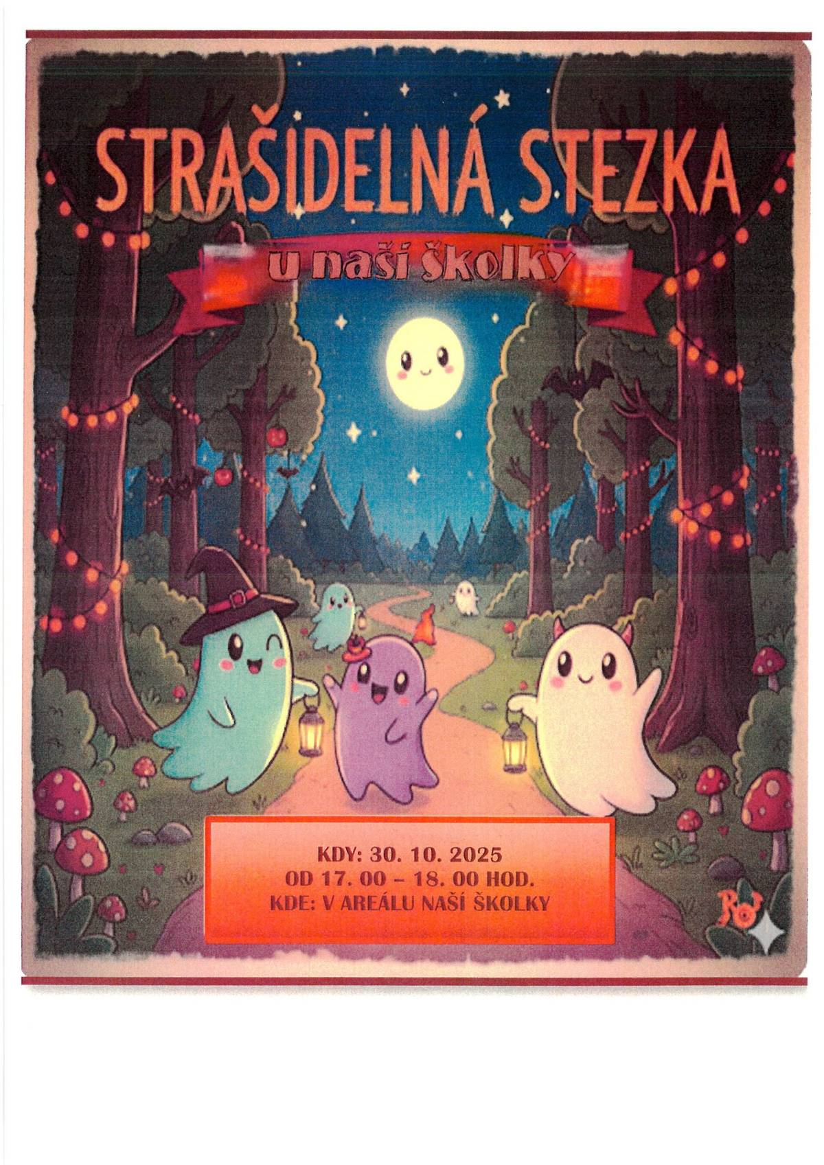 MŠ a ZŠ Syrovice zve všechny rodiče a děti na Strašidelnou stezku, která se koná ve čtvrtek 30. 10. 2025  od 17.00 do 18.00 hodin.  Bližší podrobnosti o stezce na stránkách: https://skolasyrovice.cz/strasidelna-skola-se-stezkou/