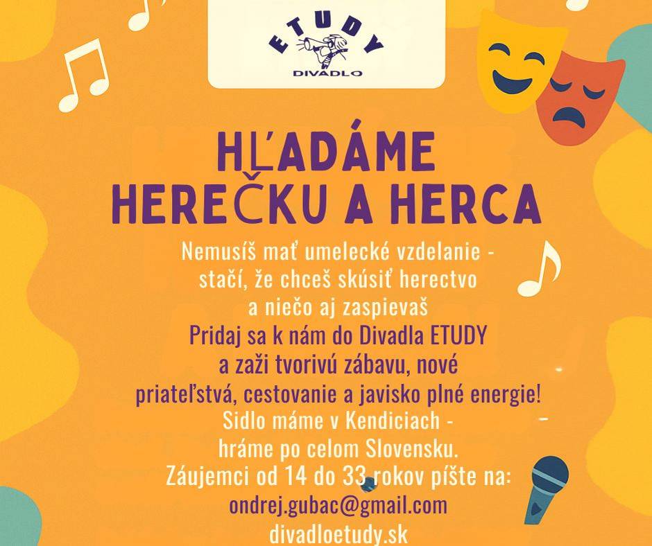 Divadelný súbor ETUDY so sídlom v Kendiciach hľadá herečky, hercov.