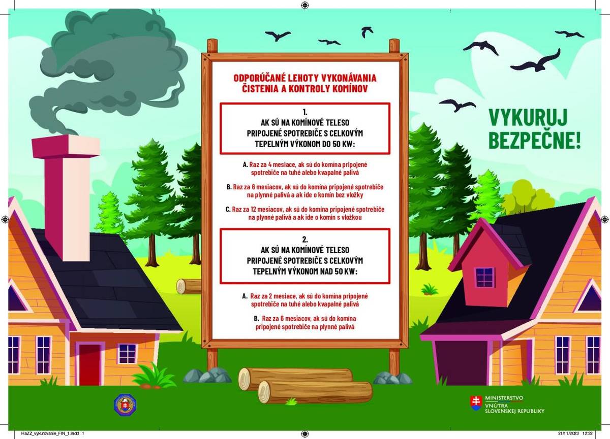 Okresné riaditeľstvo Hasičského a záchranného zboru v Piešťanoch  v zmysle § 21, písm. l) zákona č. 314/2001 Z. z. o ochrane pred požiarmi v znení neskorších predpisov poskytlo edukačné obrazové materiály týkajúce sa nadchádzajúceho vykurovacieho obdobia.