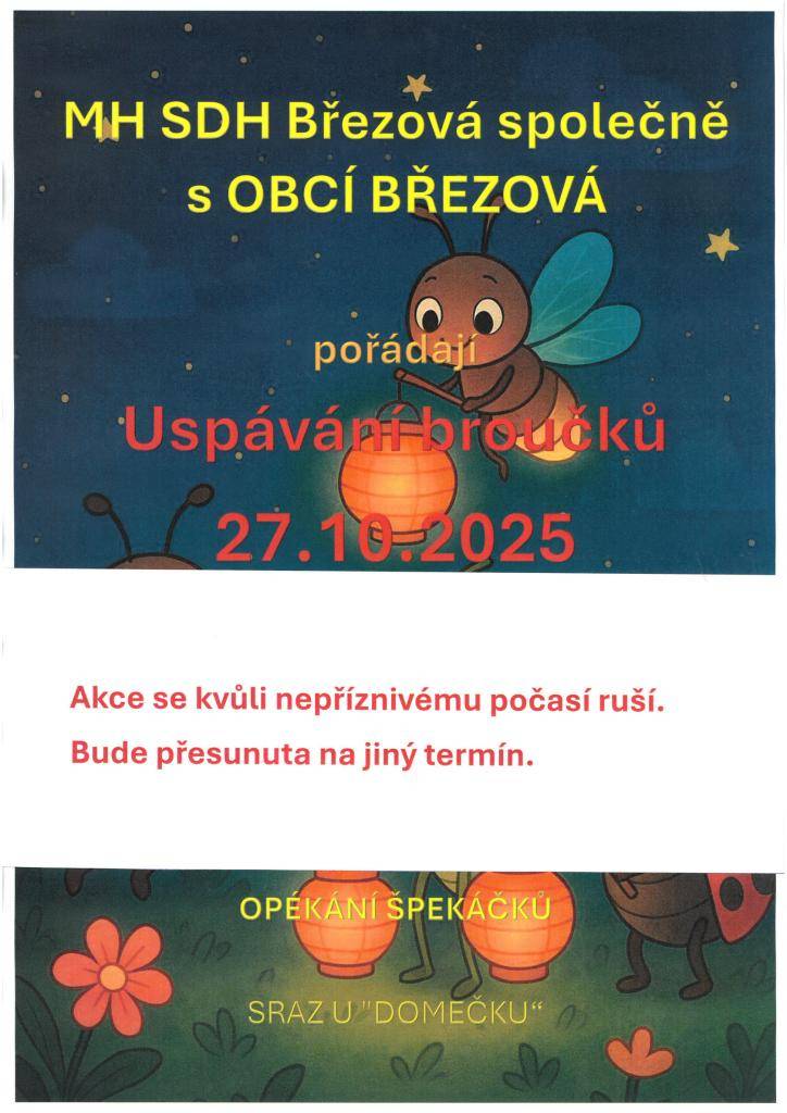 USPÁVÁNÍ BROUČKŮ 27.10.2025 - ZRUŠENO