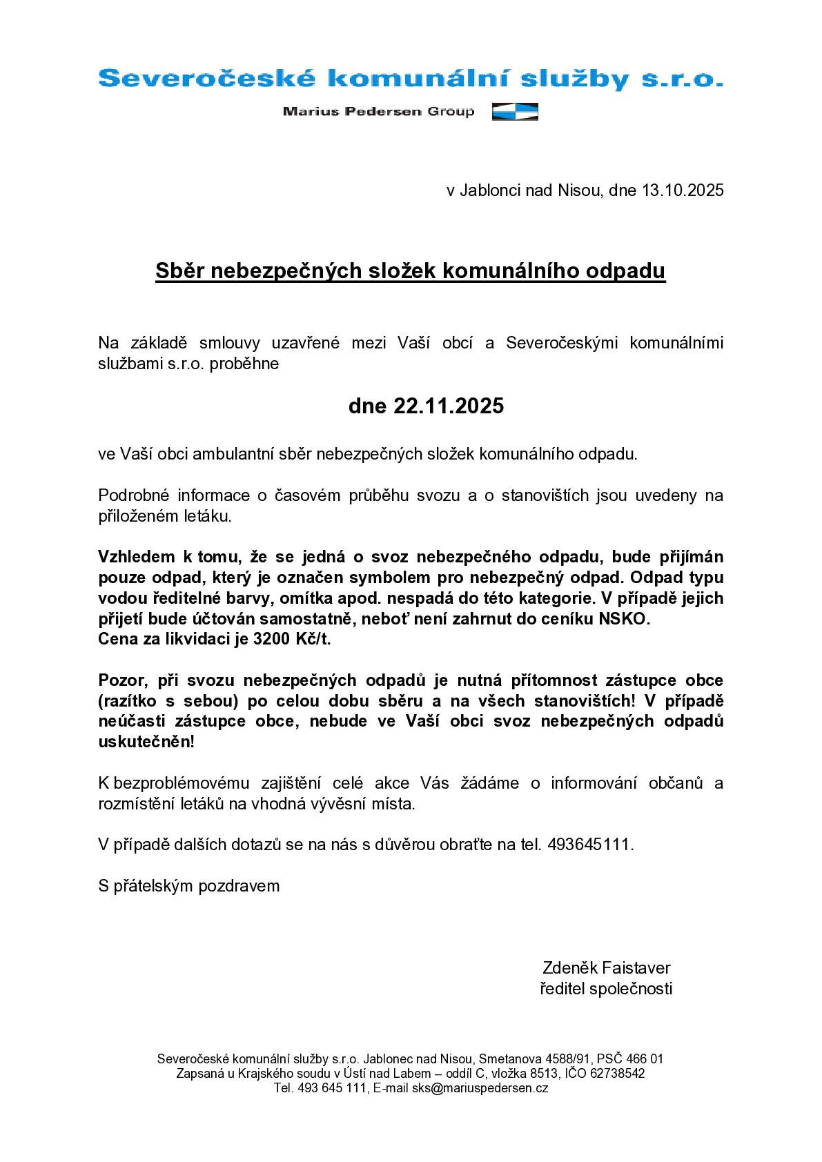 Sběr nebezpečných složek komunálního odpadu