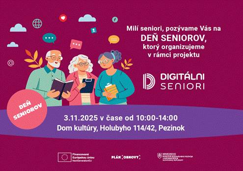 Deň seniorov sa uskutoční 3.11.2025 v čase od 10:00 - 14:00 hod. v Dome kultúry v Pezinku.