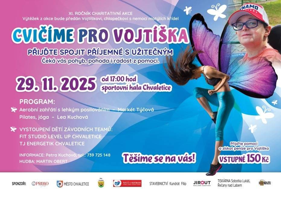 CVIČÍME PRO VOJTÍŠKA v sobotu 29.11.2025 od 17 hodin ve sportovní hale. Vstupné je 150 Kč.