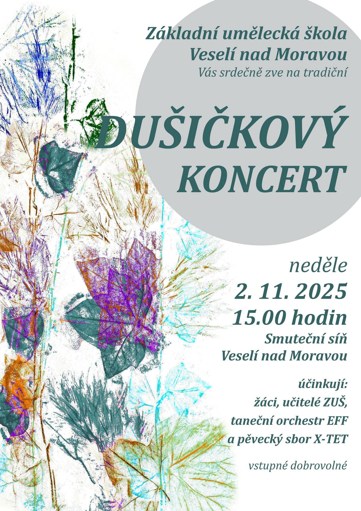 V období Dušiček se ve městě zvyšuje dozor nad hřbitovy. Městská policie vyzývá občany, aby se v případě krádeží na hřbitovech či jiných obdobných problémů neváhali na ni obrátit, a to na telefonní číslo 721 156 156. Současně Služby Města Veselí nad Moravou oznamují, že v těchto dnech i celém následujícím týdnu budou hřbitovy otevřeny nepřetržitě. Tato opatření mají zajistit bezpečí a klidné prostředí pro všechny návštěvníky hřbitovů během tohoto smutného období.  Základní umělecká škola Veselí nad Moravou srdečně zve na tradiční Dušičkový koncert, který se uskuteční v nedělí 2. listopad v 15:00 ve Smuteční síni ve Veselí nad Moravou. Vystoupí zde žáci a učitelé ZUŠ, taneční orchestr EFF a pěvecký sbor X-TET. Vstupné je dobrovolné.