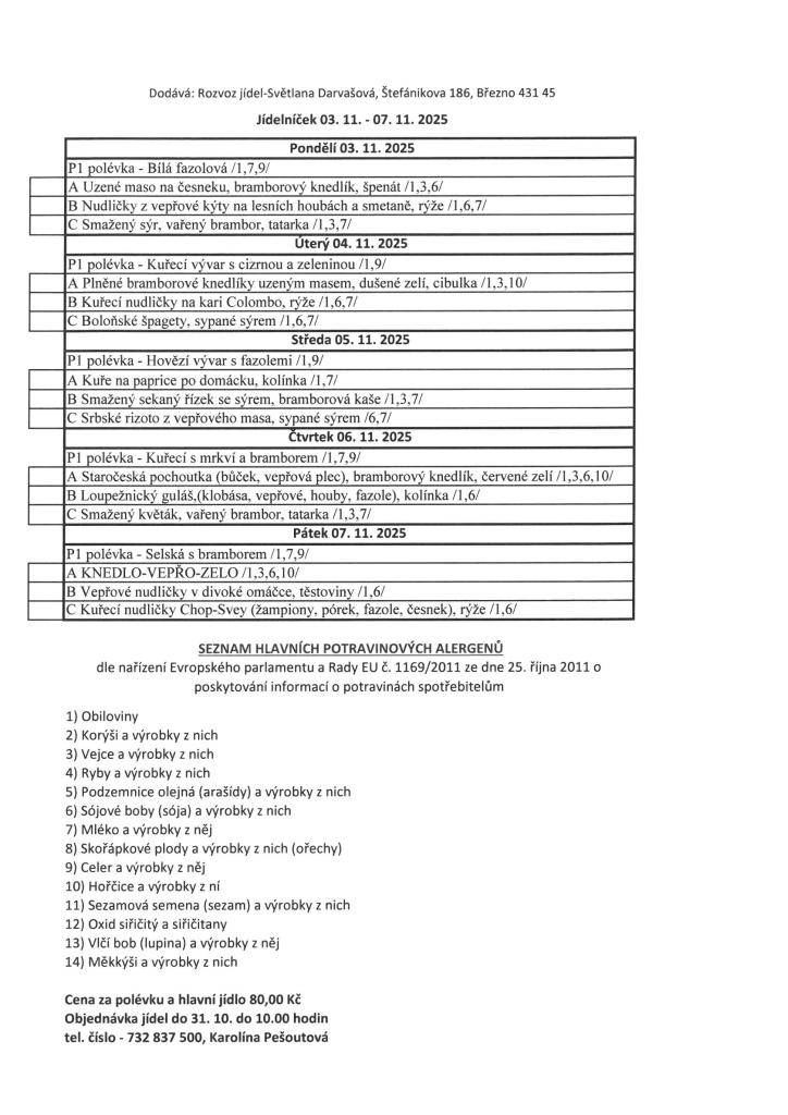 Cena za polévku a hlavní jídlo se mění na 80,- Kč.  V případě zájmu objednaní obědů občanů Lužic a Svinčic, volejte do 31. 10. do 10hod. na tel. č.: 732 857 500 Pešoutová K.