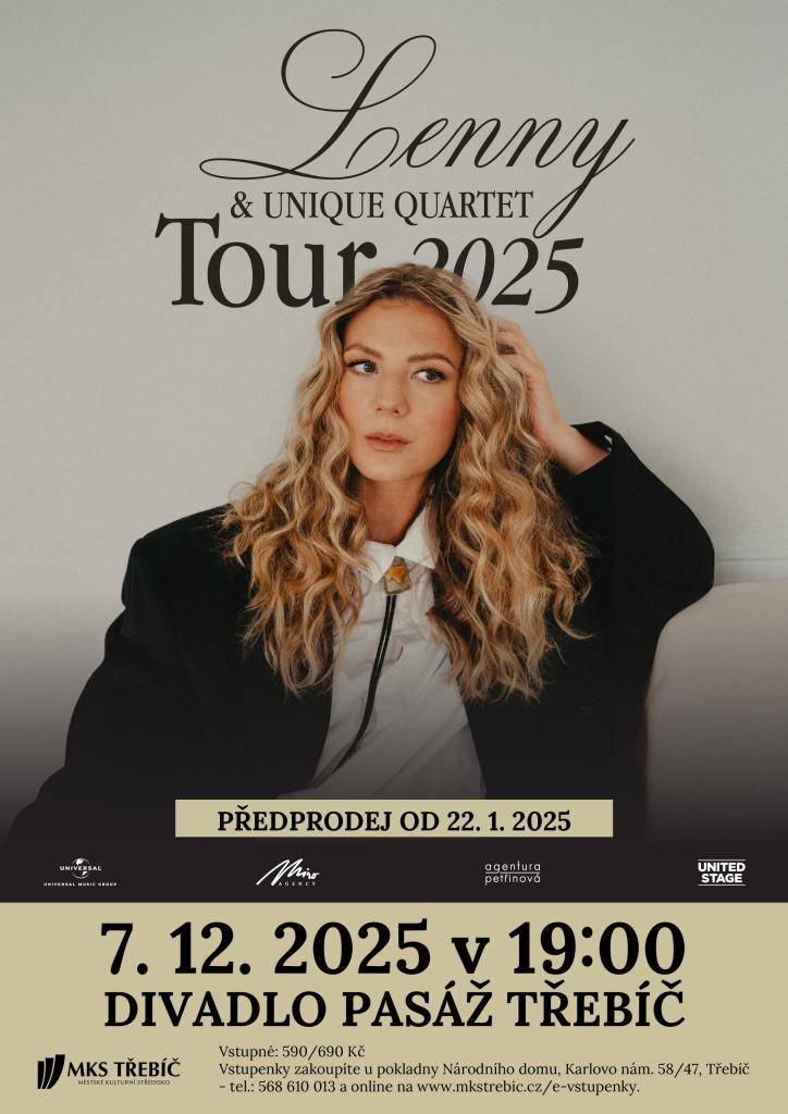 Zveme vás na koncert UNIOUE OUARTET, který se bude konat v Divadle Pasáž v Třebíči 7. prosince 2025 od 19:00. Vstupenky v ceně 590 a 690 Kč si můžete zakoupit od 22. ledna 2025.