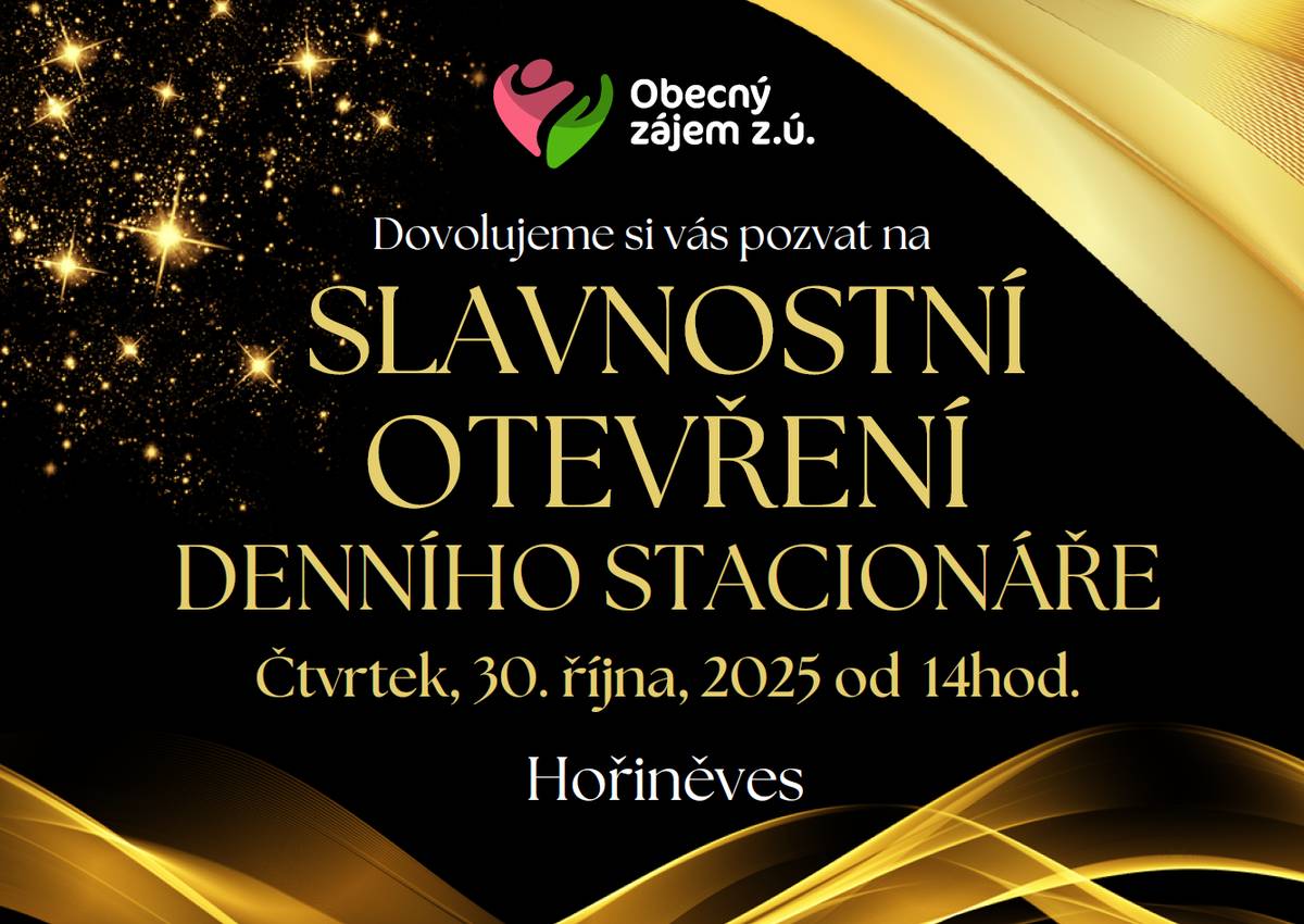 Přijměte srdečné pozvání ve čtvrtek 30.10. 2025 od 14:00 hod. na slavnostní otevření nového denního stacionáře pro seniory. Prohlédnete si nové prostory a na místě se dozvíte o provozu více informací.