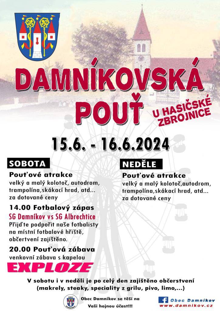 Od 15.6. do 16.6.2024 bude v Damníkově probíhat pouť.