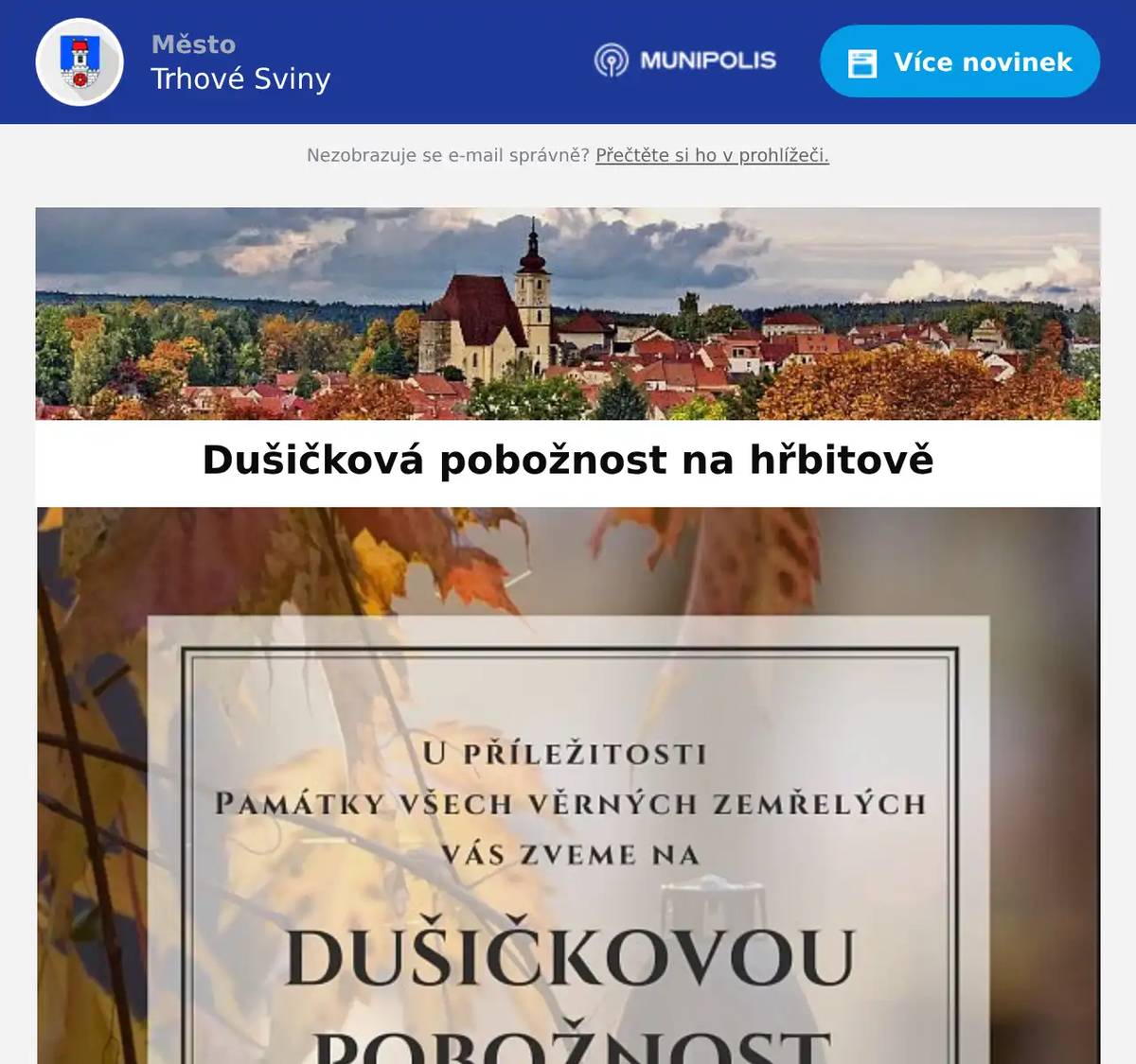 Zveme vás na dušičkovou pobožnost za naše zemřelé.