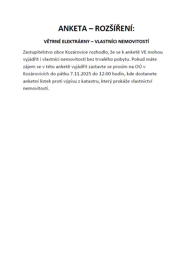 Vlastníci nemovitostí se mohou vyjádřit do pátku 7.11.2025  nejlépe po předchozí domluvě na tel.: 725 906 690.
