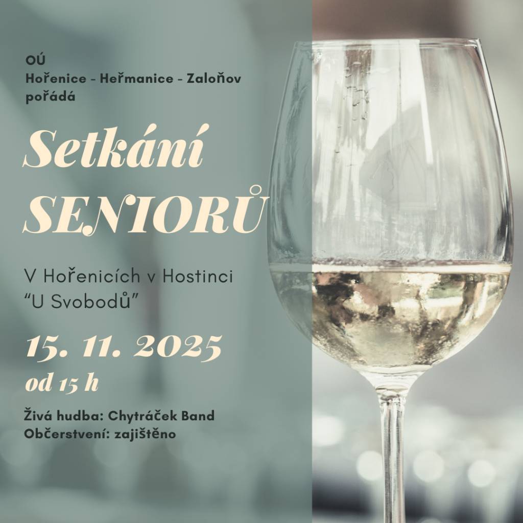 Setkání seniorů dne 15.11.2025 od 15h v Hostinci u Svobodů.