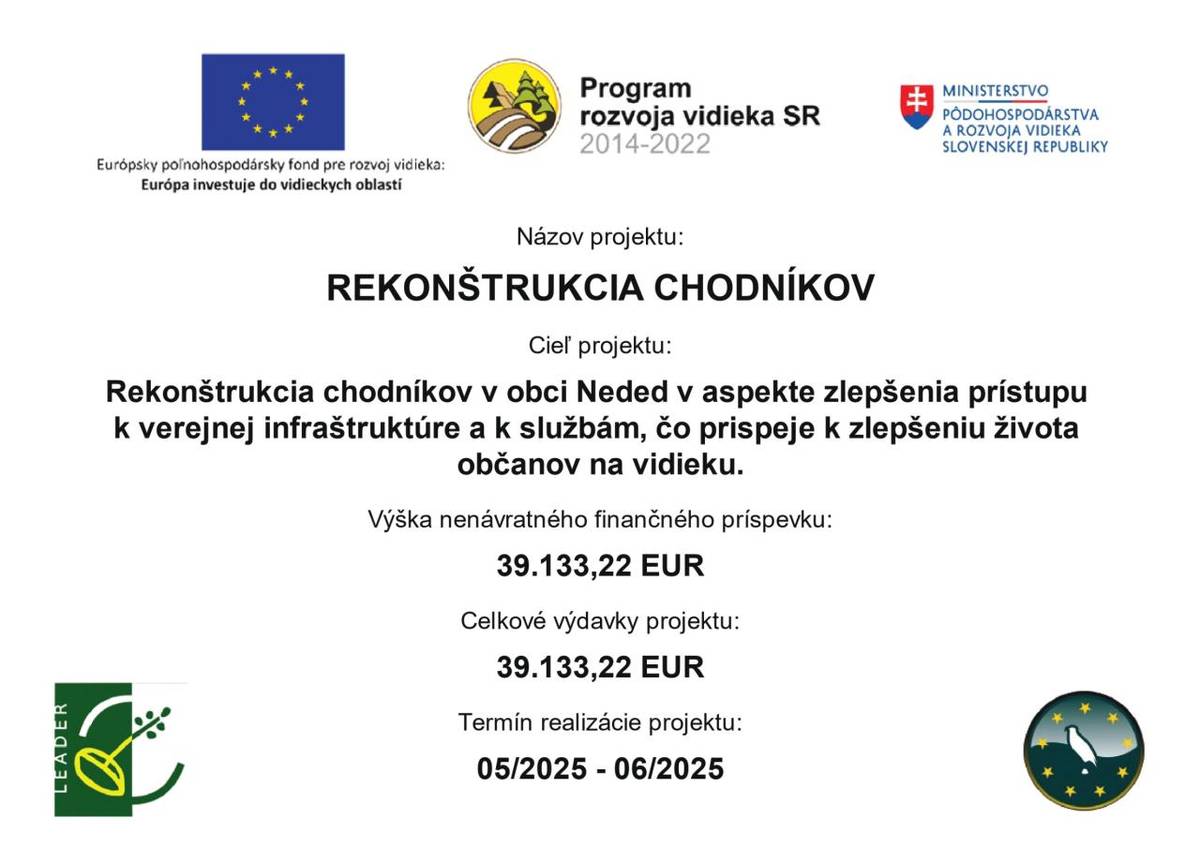 Rekonštrukcia chodníkov v obci Neded