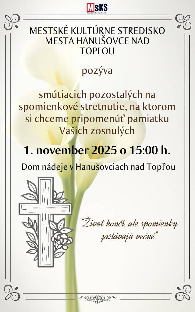 1. november 2025  Dom nádeje Hanušovce nad Topľou