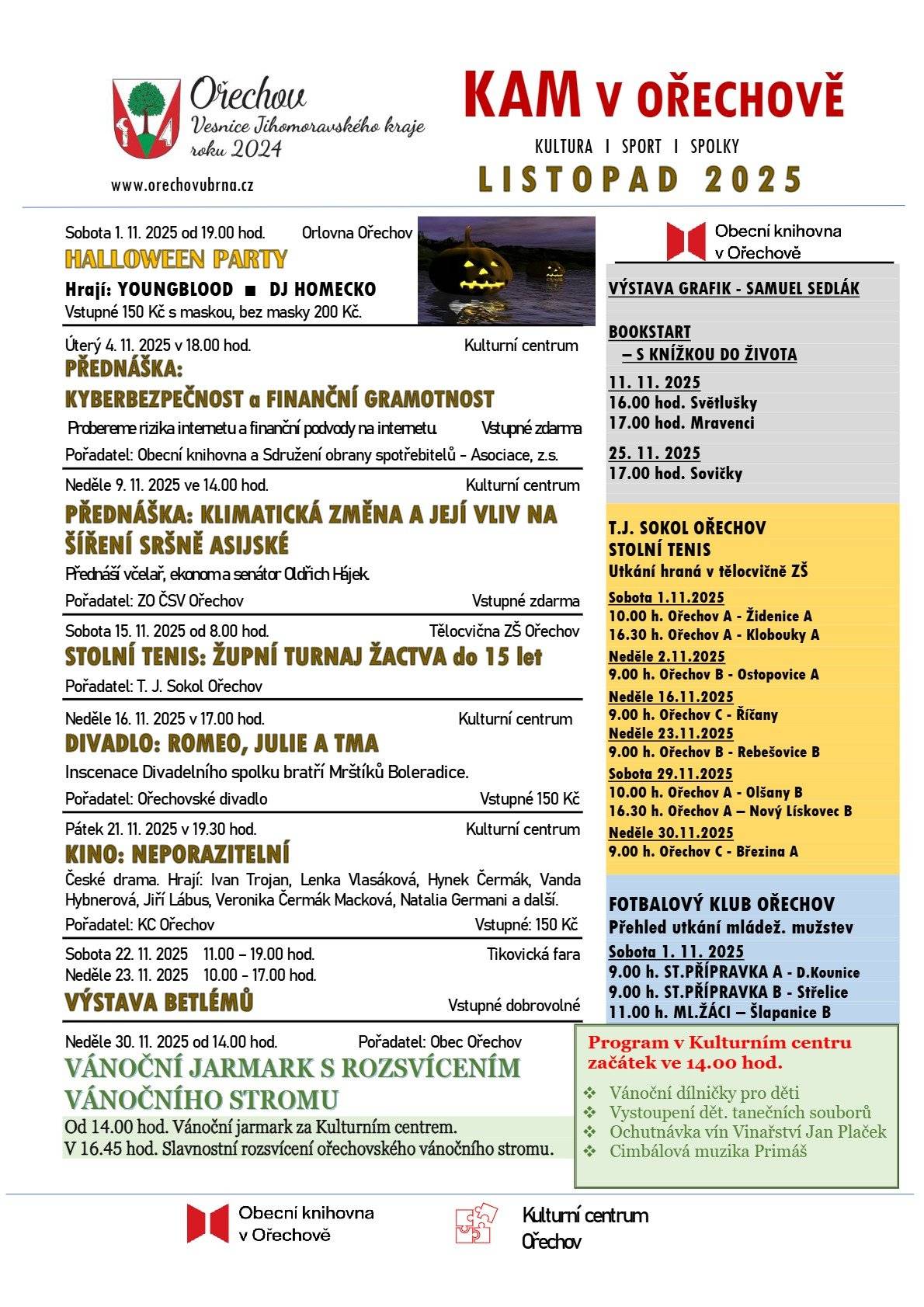 Podzim je v plném proudu a s ním přichází i bohatý program kulturních, společenských i sportovních akcí v naší obci! Přijďte si užít chvíle setkávání, zábavy i tradic.