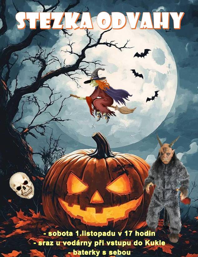 Vážení rodiče,milé děti.ZO Jenčice si pro vás i letos připravilo stezku odvahy.Pokud se rádi bojíte,přijďte si projít uličku hrůzy zítra,tedy v sobotu 1.listopadu od 17 hodin.Start bude jako každý rok u vodárny při vstupu do Kukle.Baterky si vezměte s sebou.Těšíme se na vás a večer i na vaše rodiče na Halloweenské zábavě v Hospůdce u kaštanu.