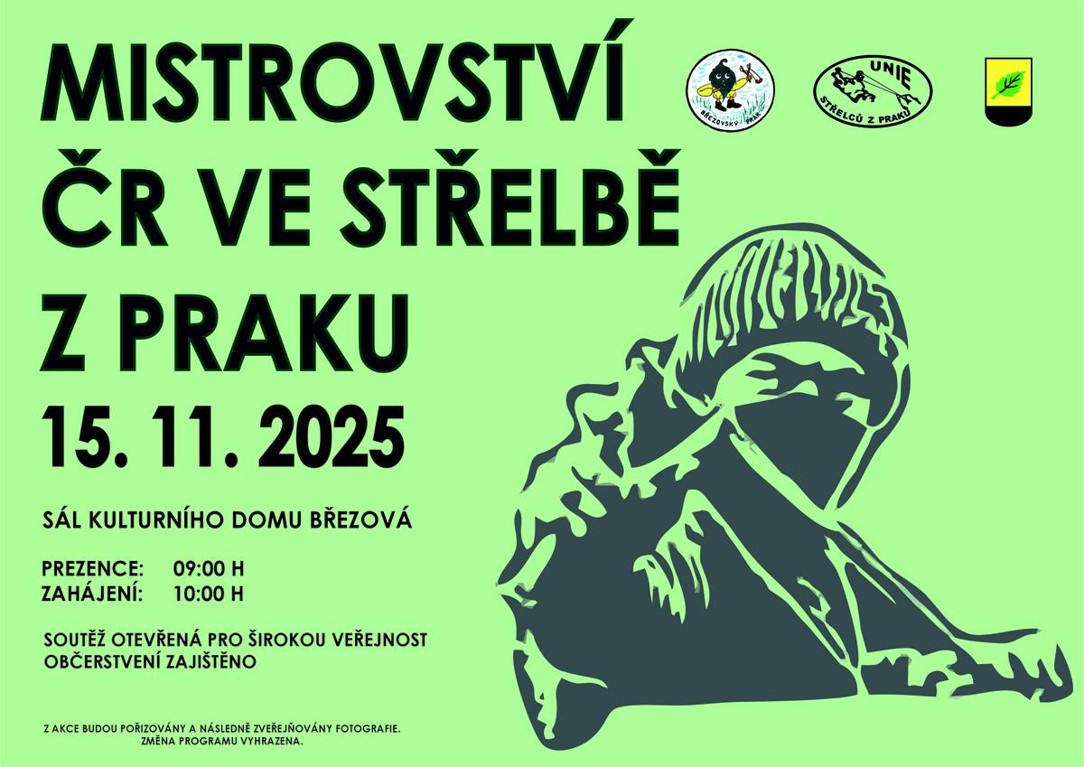 Pozvánka na MČR ve střelbě z praku, které se uskuteční 15. listopadu v 9:00 hod. v sále KD Březová. Soutěž je otevřená pro širokou veřejnost. Zveme nejen příznivce tohoto sportu.