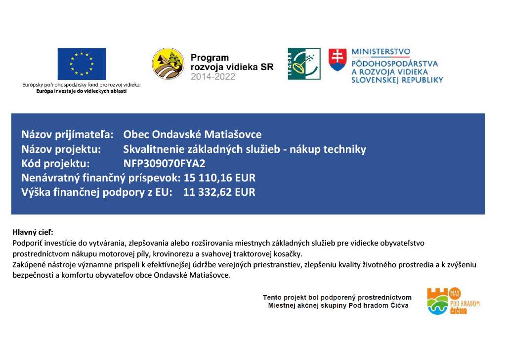 Nákup techniky podporený z Európskeho poľnohospodárskeho fondu pre rozvoj vidieka