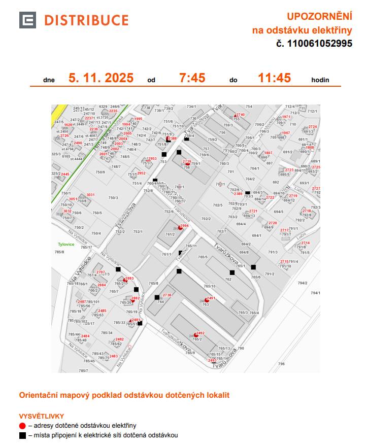 💡Informujeme občany o plánovaném přerušení dodávky elektrické energie v Rožnově pod Radhoštěm ve středu 5. listopadu 2025 od 7.45 do 11.45 hodin v těchto lokalitách: Rožnov pod Radhoštěm (okres Vsetín) Na Vyhlídce: č. p. 2481, 2882, 2883 Tvarůžkova: č. p. 2388, 2491, 2492, 2739, 2740, 2953, 2994 kat. území Tylovice (kód 744743): parcelní č. 702/1, 760/1, 760/8, 760/9, 760/11, 760/13, 760/17, 767
