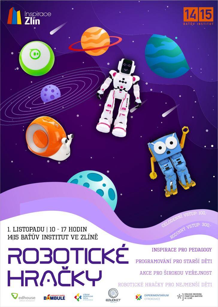 Akce Robotické hračky proběhne v sobotu 1. listopadu od 10 do 17 hodin ve 14|15 Baťově Institutu ve Zlíně. Akce je určená pro rodiny s dětmi.