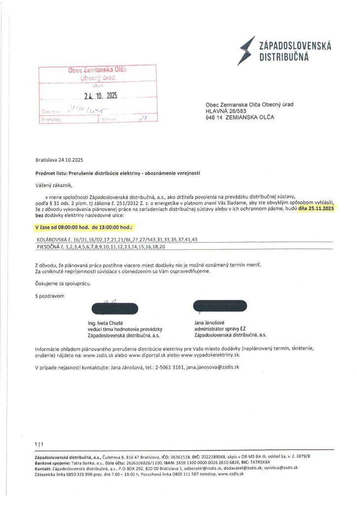 Értesítés / Oznam