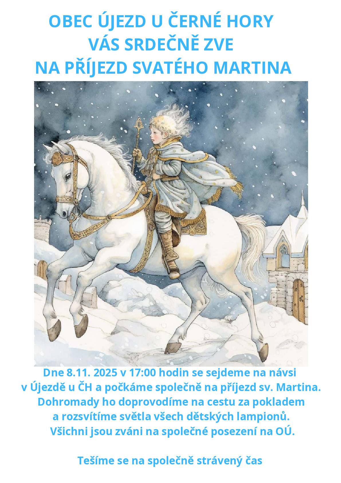 V sobotu 8. listopadu 2025 v 17:00 hodin na návsi. Lampiony s sebou! Po skončení průvodu nás čeká sousedské posezení v sále obecního úřadu.