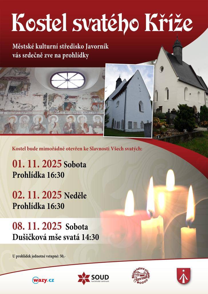 Kostel svatého Kříže – mimořádné prohlídky a dušičková mše  Kdy: 1. 11. 2025 16:30  Kde: kostel sv. Kříže v Javorníku