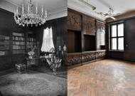 Srovnání interiérů Schichtovy vily v Ústí nad Labem, barevný snímek je z roku 2021