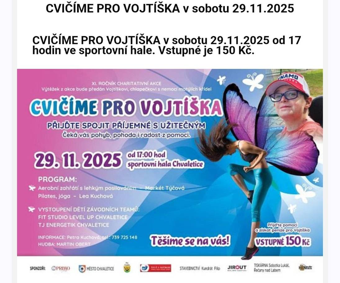 Cvičíme pro Vojtíška v sobotu 29. 11. 2025 od 17 hodi