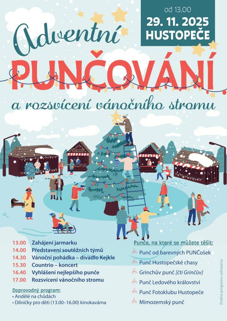Adventní punčování a rozsvícení vánočního stromu  29. 11. 2025 od 13:00 v Hustopečích