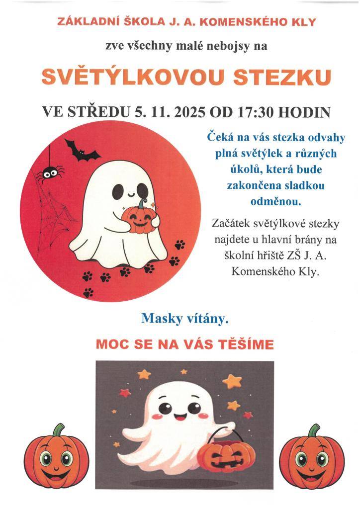 ZŠ Kly vás zve na Světýlkovou stezku ve středu 5.11.2025 od 17:30 hod.