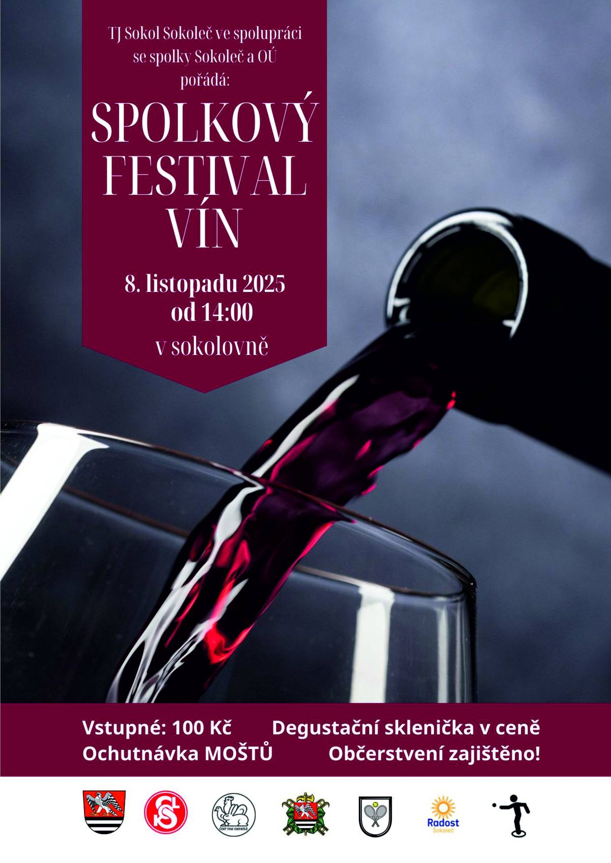 V sobotu 8. listopadu od 14h se bude v sokolovně konat další ročník Spolkového festivalu vín. Všichni jste srdečně zvání.