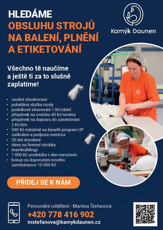 Ve spolupráci s organizací Kamýk Daunen představujeme obyvatelům Solenic pracovní příležitost s možností každodenního svozu z naší obce přistaveným automobilem.