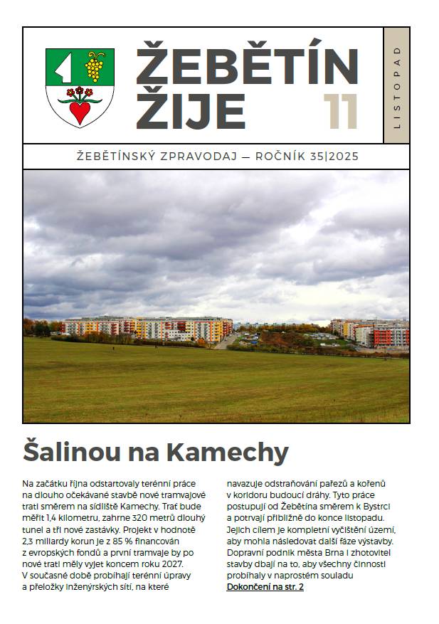 Podzimní vydání přináší nejen informace z úřadu, další díl oblíbeného seriálu o historii Masarykova okruhu, ale i rozhovor o nové publikaci věnované Žebětínu. Nechybí ani fotografie z proběhlých akcí a další zajímavosti ze života naší městské části.