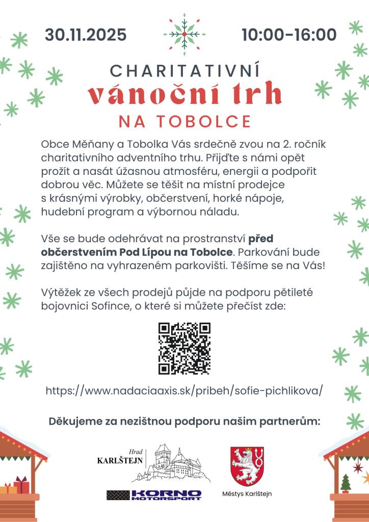Dne 30.11.2025 se na Tobolce koná Charitativní Vánoční koncert.