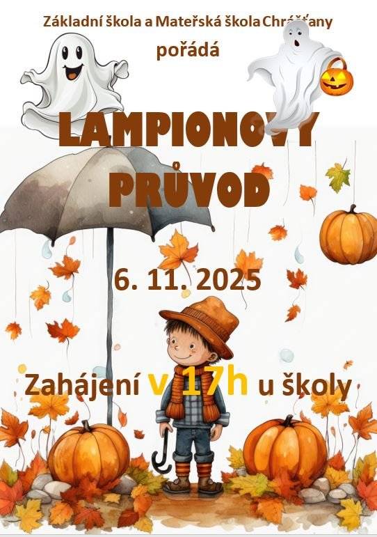 Základní škola a Mateřská škola Chrášťany vás srdečně zvou na Lampionový průvod, který se uskuteční v pátek 6. 11. 2025. Sraz bude v 17:00 hodin u školy, kde začne slavnostní průvod. Přijďte si užít kouzelný podzimní večer, vezměte lampiony a těšte se na spoustu zábavy!