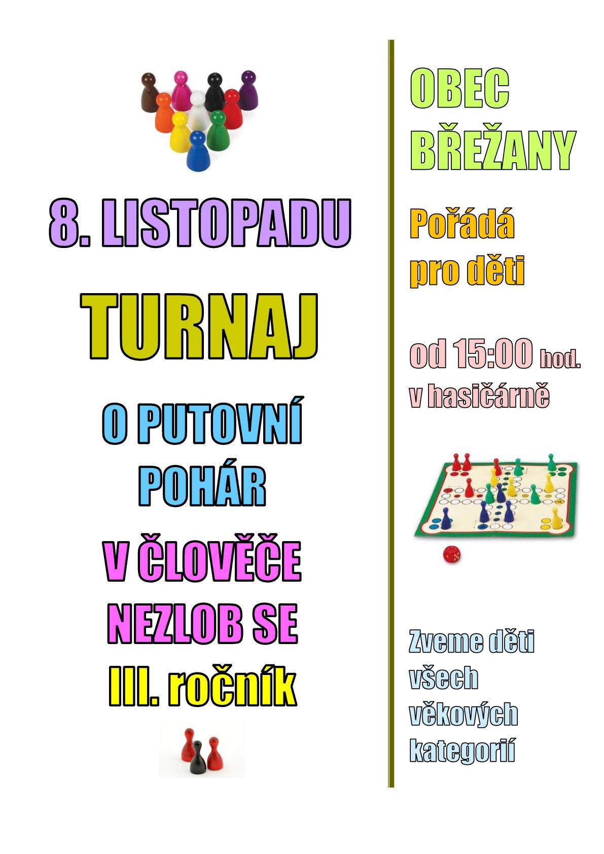 Zveme děti 8.11.2025 od 15.00 hod. na turnaj v Člověče nezlob se do hasičské zbrojnice.