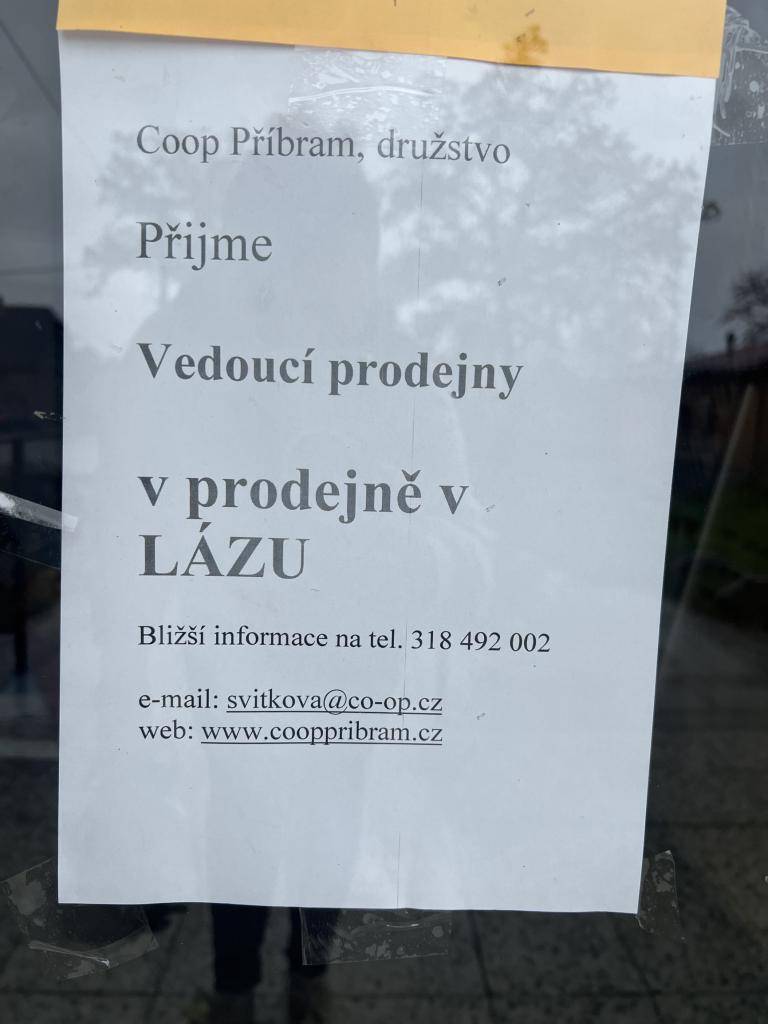 COOP Příbram hledá vedoucí prodejny do Lázu.