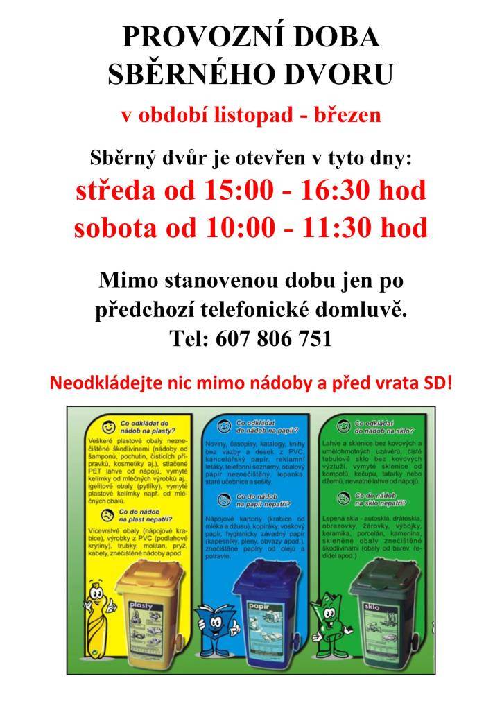 Změna provozní doby na Sběrném dvoře - zimní období  od 1.11.2025 - 31.3.2026