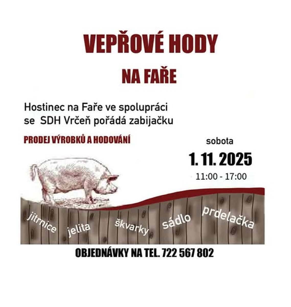 V Hostinci na Faře je dnes 1.11. 2025  možnost koupit čerstvé výrobky ze zabijačky!
