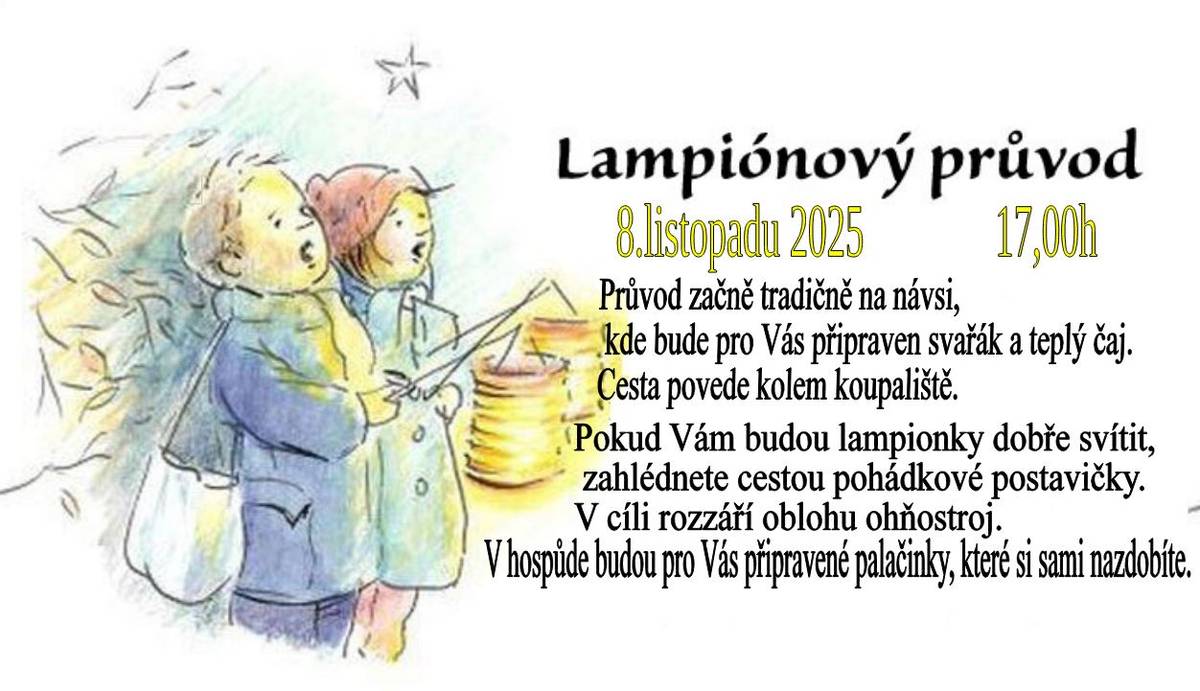V sobotu 8.11.2025 od 17:00 hodin pořádají OÚ a SDH Hlubyně Lampionový průvod pro děti. Srdečně zveme malé i velké na hezky strávený podvečer. Více informací na plakátu.