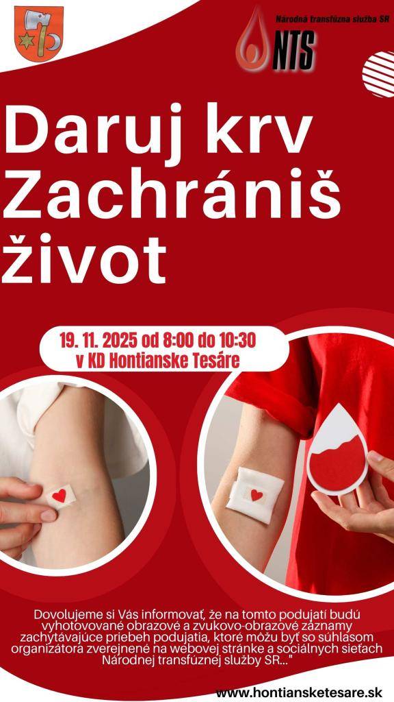 Darovanie krvi je skutočným „darom života“ , ktorý zdravý jedinec môže poskytnúť ľuďom chorým a po úrazoch. Je to veľmi prospešný, bezpečný a jednoduchý humánny krok. Jeden odber krvi môže zachrániť až tri ľudské životy.