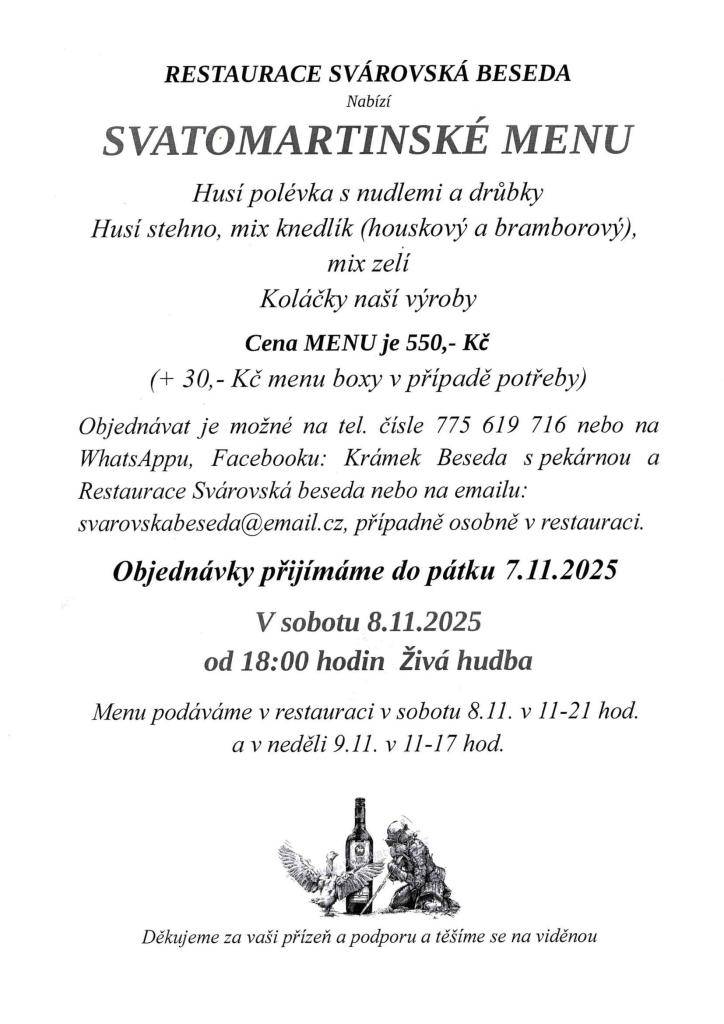 Svatomartinská husa v restauraci Svárovská beseda