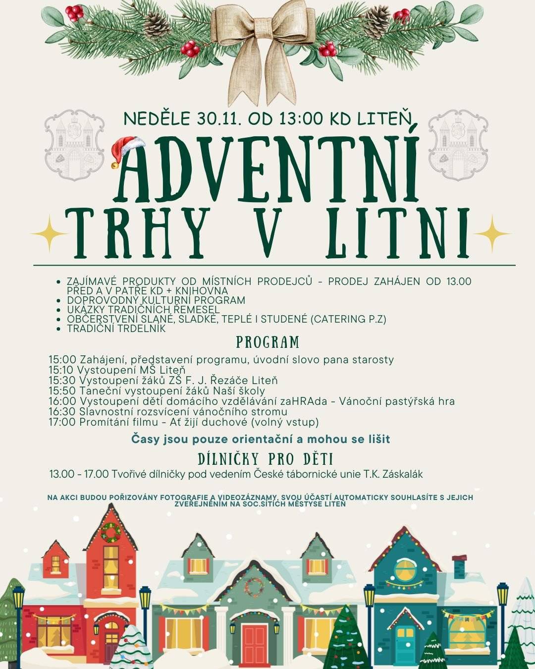 Přijďte si užít kouzelnou předvánoční atmosféru, hudbu, dětská vystoupení, dobré jídlo i slavnostní rozsvícení vánočního stromu! 🗓 Neděle 30. listopadu 2025 📍 Kulturní dům Liteň