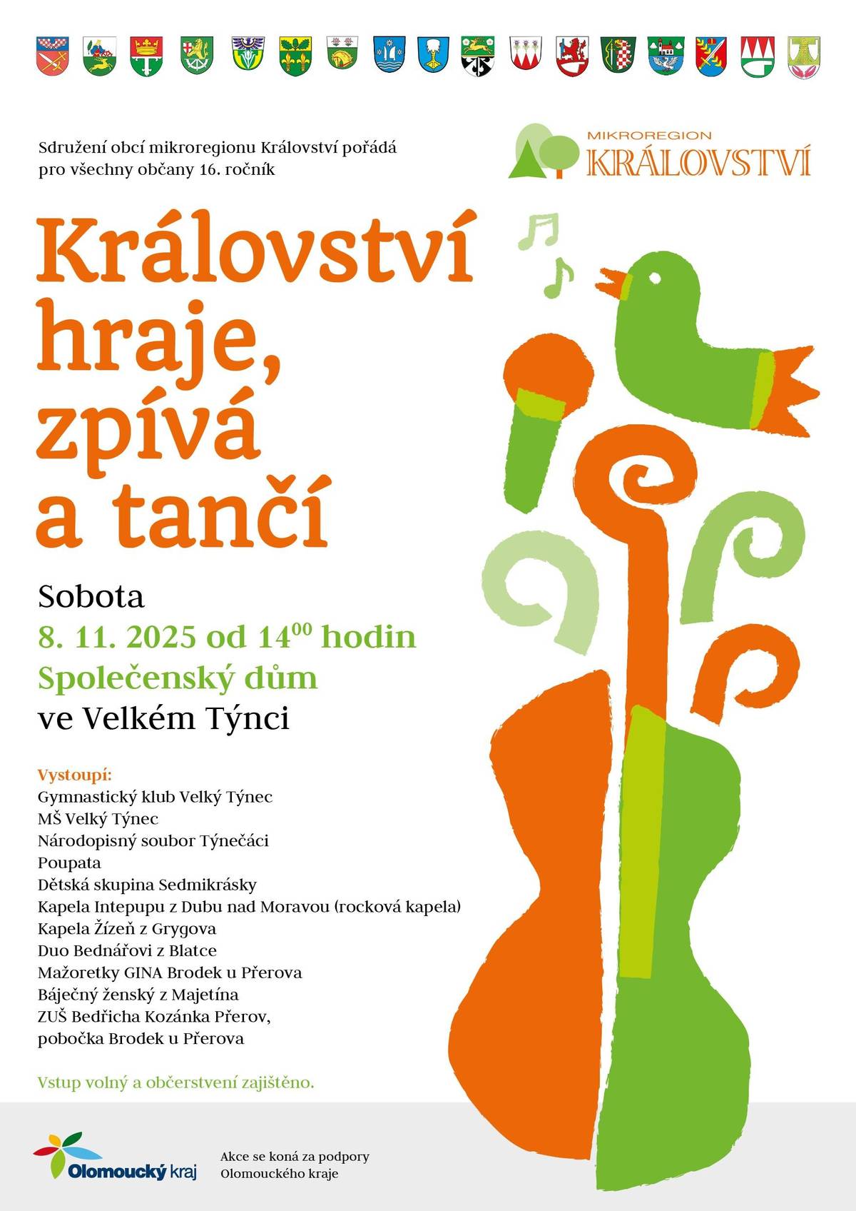 Království hraje, zpívá a tančí 8.11.2025 od 14 hodin, Velký Týnec