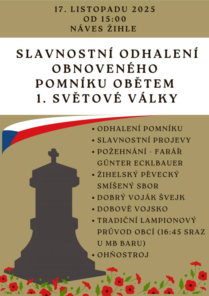 Odhalení pomníku v Žihli, lampionový průvod - dne 17.11.2025  viz plakát