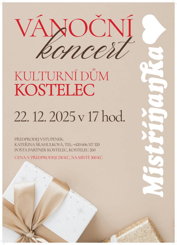 Pozvánka na vánoční koncert DH Mistříňanka, který proběhne 22. prosince v KD Kostelec.