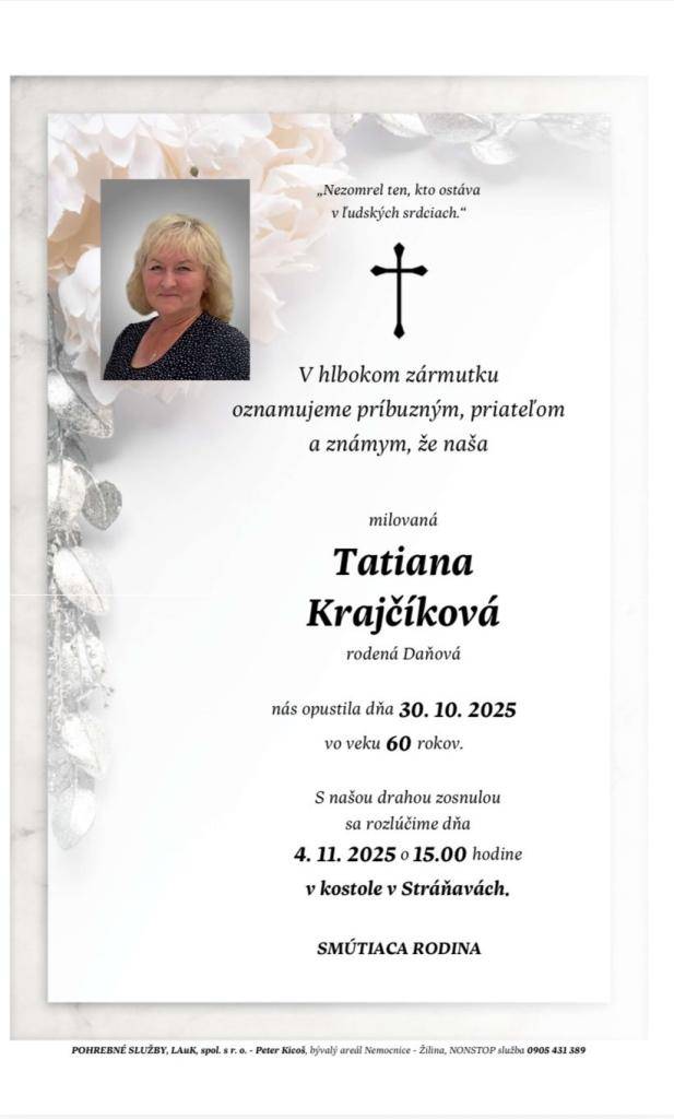 Oznámenie o poslednej rozlúčke.