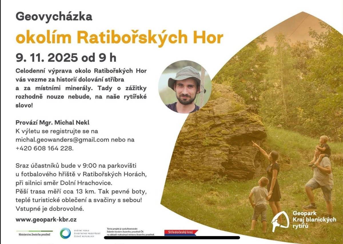 Přijďte v neděli 9.11.2025 na celodenní výpravu okolo Ratibořských Hor. Výprava Vás vezme za historií dolování stříbra a za místními minerály. Sraz bude od 9 hodin na parkovišti u fotbalového hřiště v Ratibořských Horách při silnici směr Dolní Hrachovice. Pěší trasa měří 13km.  Vstupné je dobrovolné.