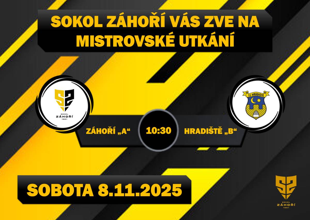 Poslední domácí fotbalové utkání podzimu se odehraje v sobotu 8. listopadu 2025 v 10:30 hodin. Přijďte podpořit náš tým a zažít skvělou sportovní atmosféru.